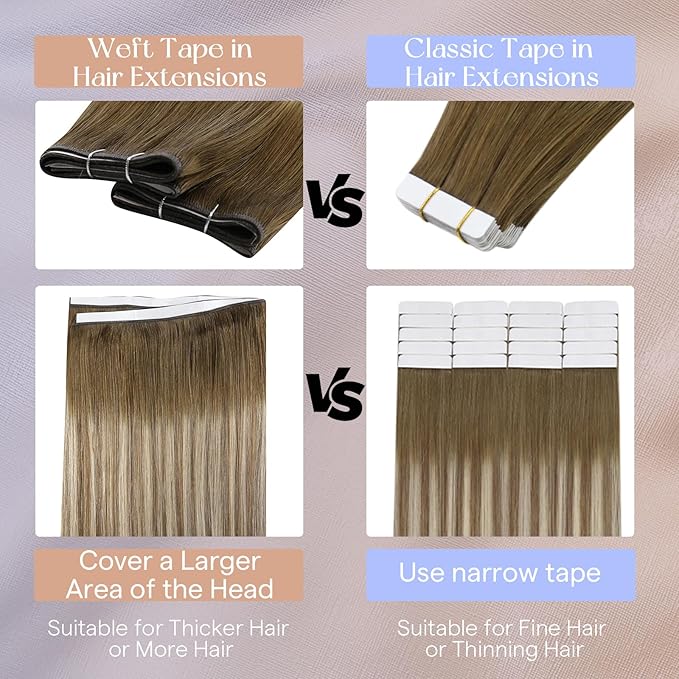 Full Shine Tape in Weft Hair Extensions Human Hair Color 3/8/22 Balayage Tape ins Exensions Long Weft Tape Seamless Extension 22Inch Silky Straight Wide Tape in Hair Extensions Natural 50G One Piece
