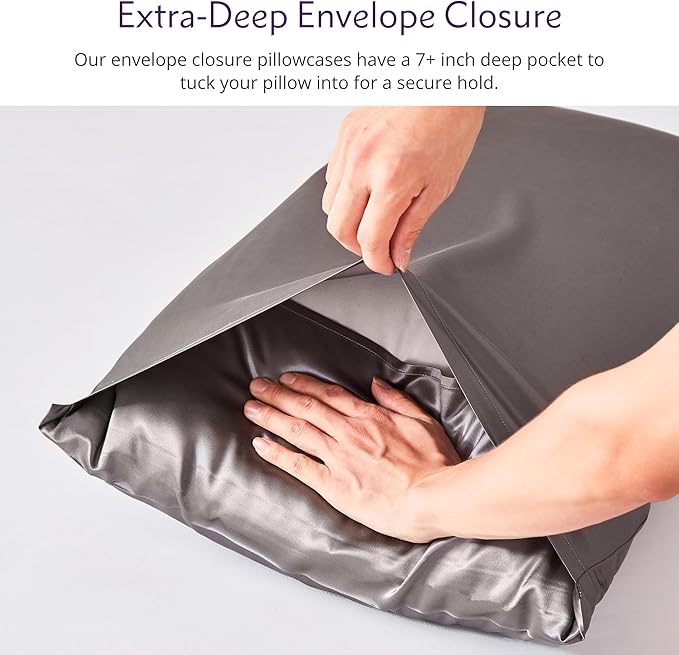 Mulberry Park 30 Momme Silk Pillowcase - Pure Silk Pillowcase for Hair and Skin, Grade 6A Charmeuse Weave Mulberry Real Silk Pillowcase for Luxury Night Sleep - 1 Pc Gunmetal (Queen 20'' x 30'')