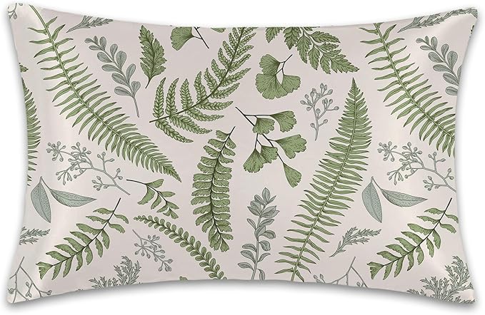 Satin Pillowcase 1 Pack-Leaves Herbs and Wildflowers Eucalyptus Silky Pillow Cover for Hair and Skin,King Size 20x36 Inch Soft Cooling Printed Pillow Cases with Hidden Zipper,Gifts for Women Men