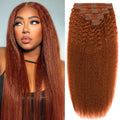 Copper Human Hair Clip Ins 120g 8pcs Colorful Kinky Straight Clip in Hair Extensions Real Human Hair Clip in for Women Soft Hair Extensions Easy Application (#350 22inch)