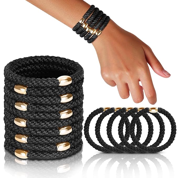 Hair Ties No Damage - 10PCS Ponytail Holders - Elastic Hair Ties for Thick Hair - Braided Hair Bands for Women Girls's Hair - Black