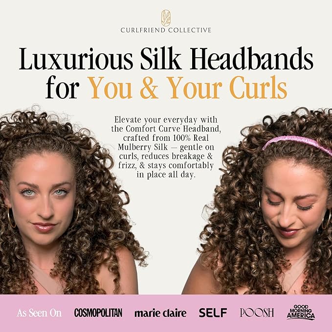 Curlfriend Collective Lilac Comfort Curve Silk Headband – Luxury 100% Mulberry Silk Hair Accessory, No-Headache Design, Anti-Frizz, Elegant Non-Slip Headband for Women, Stylish Everyday Look