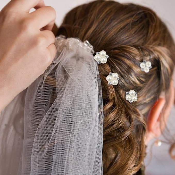 WILLBOND 18 Pcs Pearl Hair Pins Bridal Wedding Hair Accessories Crystal Bobby Pin for Brides Bridesmaids Flower Women Girls(Silver)
