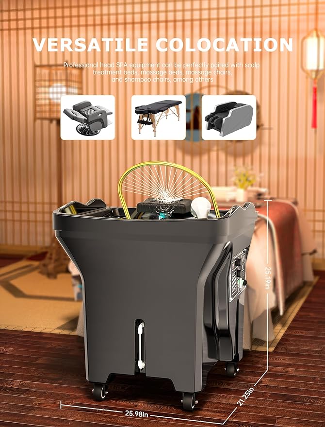 Japanese Head spa Equipment, Dual-Control Water Circulation & Heating & Heating, Japanese Scalp Therapy, 60L Tank & Phototherapy for Comprehensive Care.
