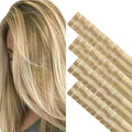 GOO GOO Invisi Edge Tape in Hair Extensions Human Hair, 16/22 Light Blonde Highlighted Golden Blonde 20pcs injected with 20pcs classical tape ins, 18inch 100g, Virgin Remy Hair, Natural Look