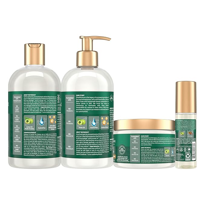 SheaMoisture Bond Repair Shampoo, Conditioner, Leave-In, & Oil 4 Pk Alma Oil to Strengthen Hair with Restorative HydroPlex Infusion