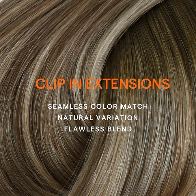 Full Shine Brown Clip in Hair Extensions Real Human Hair Ombre Clip in Extensions Balayage Brown to Blonde Short Hair Extensions for Bob 12 Inch 95 G 7 Pcs