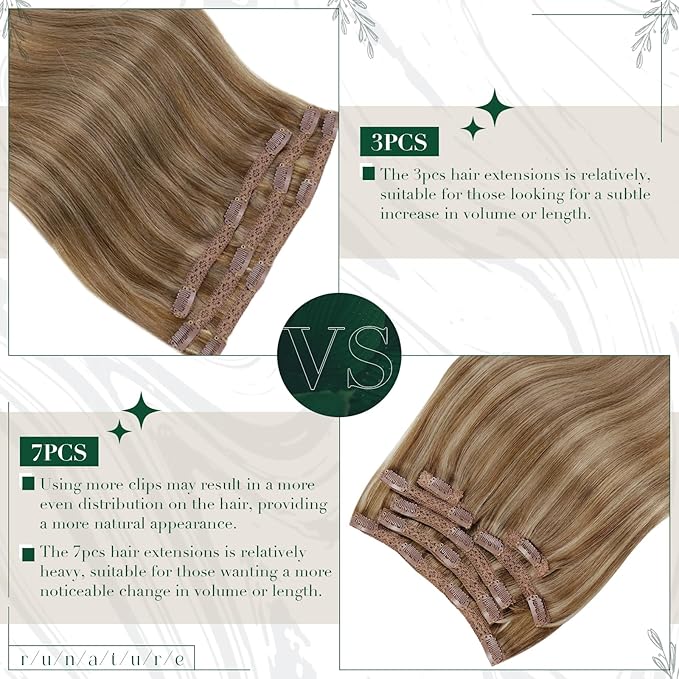 RUNATURE Human Hair Clip in Extensions, 10 Inch Short Clip in Hair Extensions Real Human Hair, Remy Natural Hair for Women, Easy to Apply, 50g 3pcs #10P16 Dark Blonde Highlight Caramel Blonde