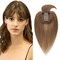 SEGO Hair Toppers for Women Real Human Hair with Thinning Hair, Toppers Hair Pieces Clip in Toppers Straight Hair Pieces with Front Bangs 150% Density Silk Base -14 Inch #6 Light Brown