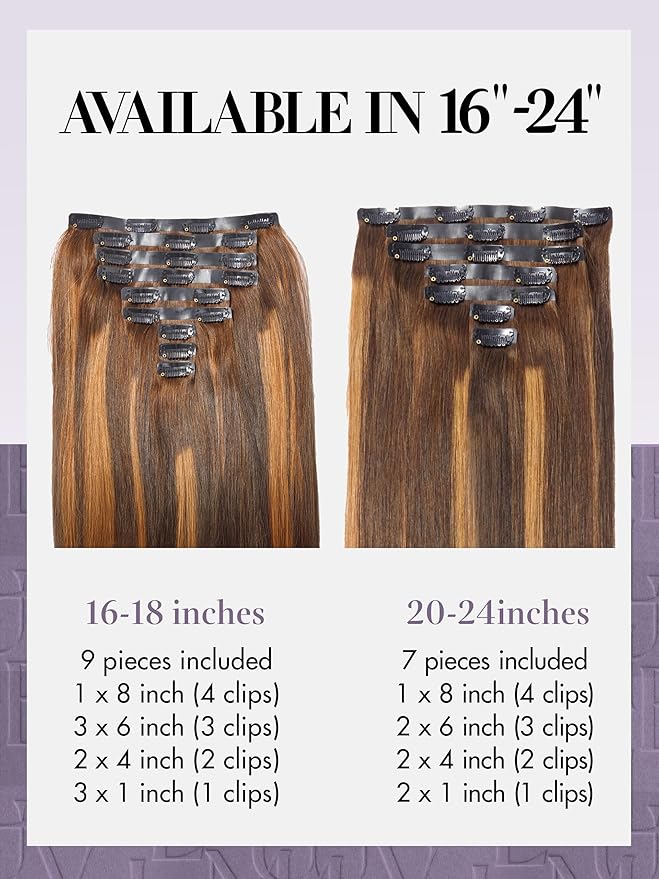 LUVME Seamless Clip in Hair Extensions Human Hair, 16 Inch 135g 9pcs #4/27 Hair Extensions Clip in Human Hair Silky Straight Remy Human Hair Extensions