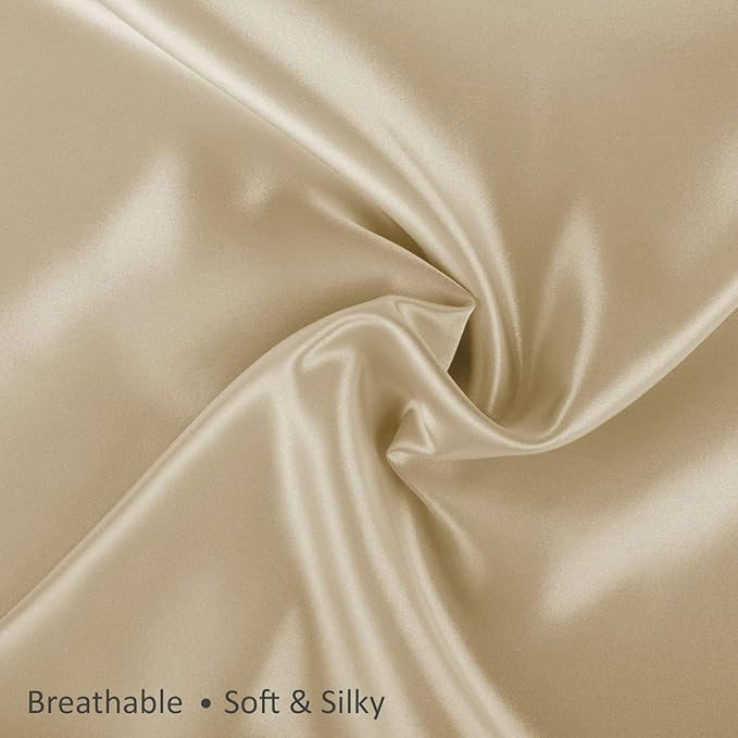 BLISSFORD Satin Pillowcase with Zipper, for Hair and Skin Care, Feels Soft and Cool Like a Silk Pillowcase, Satin Pillow Cases 2 Pack, Slik Pillow Cover, Champagne, King, Set of 2