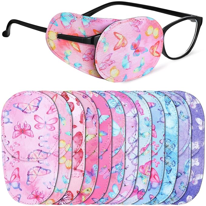 Newcotte 12 Pcs Eye Patch for Kids Girls Boys Reusable Eye Patch for Glasses over the Lens Colorful Eye Patch Toddler Eye Patch Adorable Kids Eye Patches Assorted Eye Patch Cover (Butterfly)