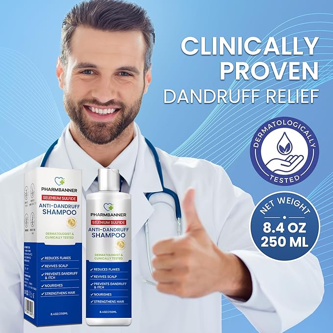 Anti-Dandruff Shampoo with Selenium Sulfide – Medicated Anti-Fungal Formula for Seborrheic Dermatitis & Folliculitis – Itchy, Flaky & Oily Scalp Relief – Menthol & Lavender Oil