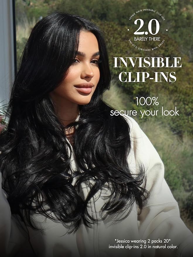 LUVME Invisible Clip in Hair Extensions Body Wave Real Human Hair, Remy Hair Clip ins for Women, Natural Human Hair, 24 inch 110g 6Pcs, Natural Black