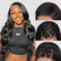 13x4 Body Wave Lace Front Wigs Skinlike HD Lace 0.10mm Ultra-Thin Invisible 13x4 Full Frontal Lace 200% Density Human Hair Wig Pre-plucked Bleached Knots Natural Hairline 15A Natural Black