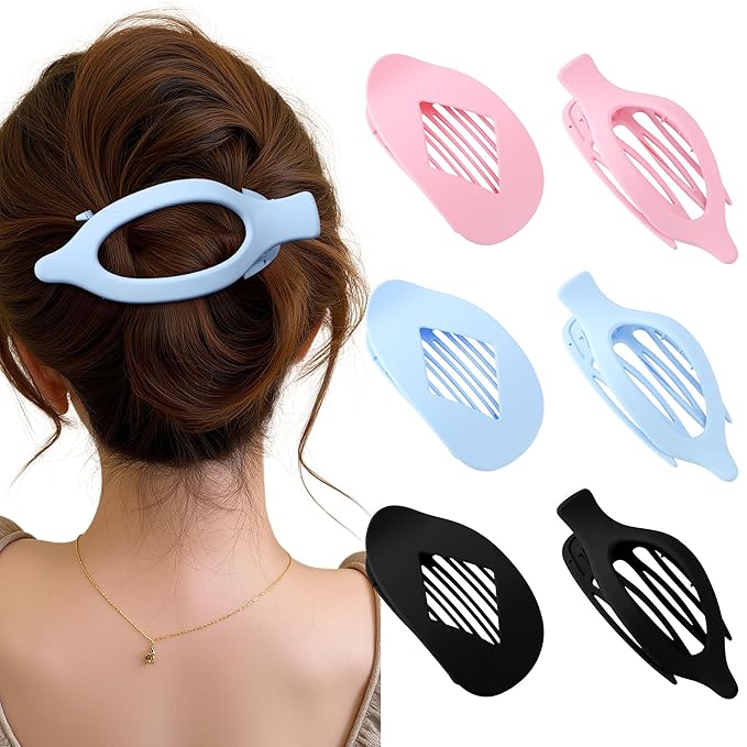 Lourny Flat Hair Clips for Women, 6PCS Flat Claw Clips for Thin Thick Hair Lightweight Non-Slip Claw Clips for Women