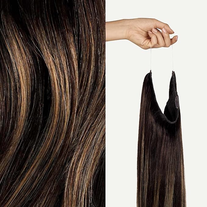 Luxy 100% Remy Human Hair – Halo Clip-In Hair Extensions –Natural Looking Volume & Length - One-Piece - Easy 5-Min Application 180 grams 20" Dark Brown Balayage