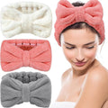 3 Pieces Towel Headbands for Women Makeup Headband for Washing Face Makeup Spa Headband, Microfiber Bowtie Shower Headband for Women (Light Coral, Grey, White)