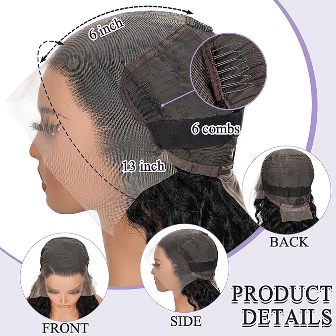 13x6 Deep Wave Lace Front Wigs Human Hair 180% Density Curly Human Hair Wig Pre Plucked Wet and Wavy human hair wig for Women HD Lace Frontal Wigs with Baby Hair 30Inch