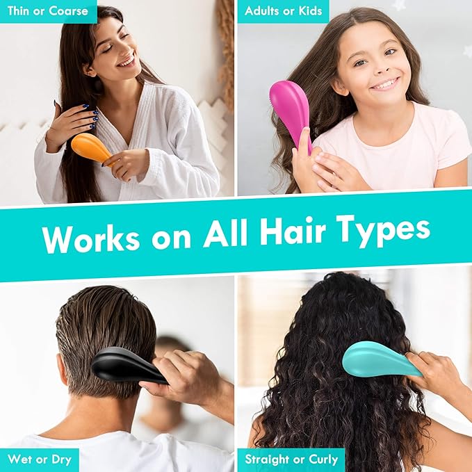 Detangling Hair Brush Set - 2 Pack Detangler Hairbrush with Ultra Soft Bristle for Effortless Tangle Removal - For Dry Wet Damaged Curly Hair for Men Women Girls Boys Kids - Purple & Green
