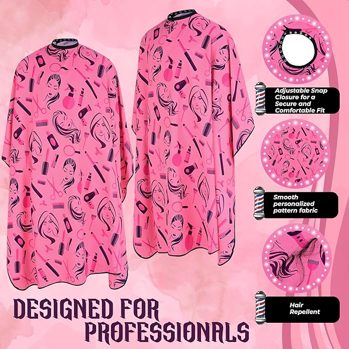 Professional Hairstylist And Shampoo Salon Cape, Waterproof & Stain Resistant Cape, Soft Neckband, Durable & Reusable Client Cover & Comfort Material, Rose Pink