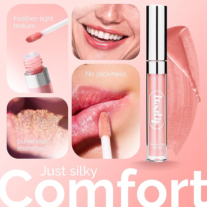 LuxeLip™ Matte Lipstick, Hydrating Non-Sticky Lip Gloss for Luminous Shine & Moisturized Lips, Lightweight, Long-Lasting Glossy Finish, Cruelty-Free Lip Makeup for Women (Moonlit Nude, 8ml)