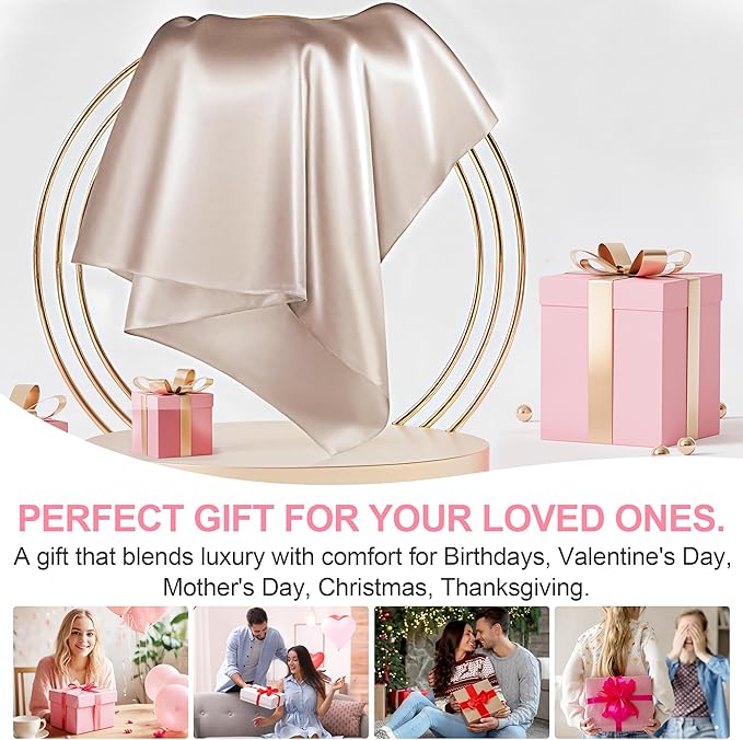 Mulberry Silk Pillow Cases King Size with Hidden Zipper, Ultra Smooth and Soft Breathable Cooling Silk Satin Pillowcase for Hair and Skin, Gifts for Women Men (Champagne, 20x36 Inches, 1 Pack)