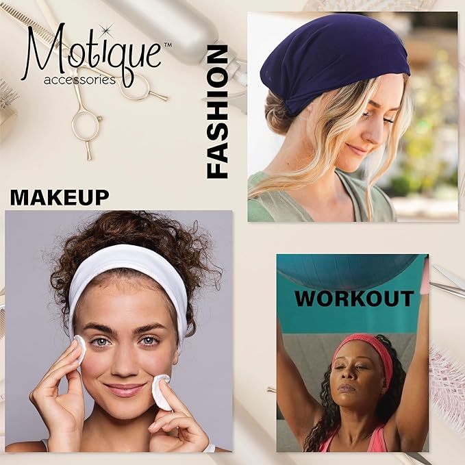 Motique Accessories Wide Cotton Head Band Solid Boho Yoga Style Soft Hairband (Cream)
