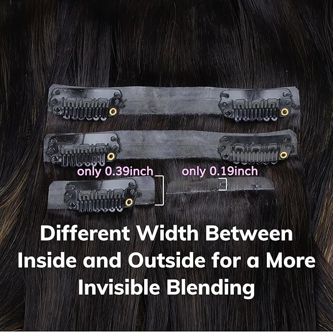 IDN BEAUTY Seamless Clip In Hair Extensions Human Hair Body Wave 150g 1B/6/1B Balayage Natural Black to Chestnut Brown Remy Hair Seamless Clip Ins For Black Women PU Invisible Edge 22 Inch 9pcs