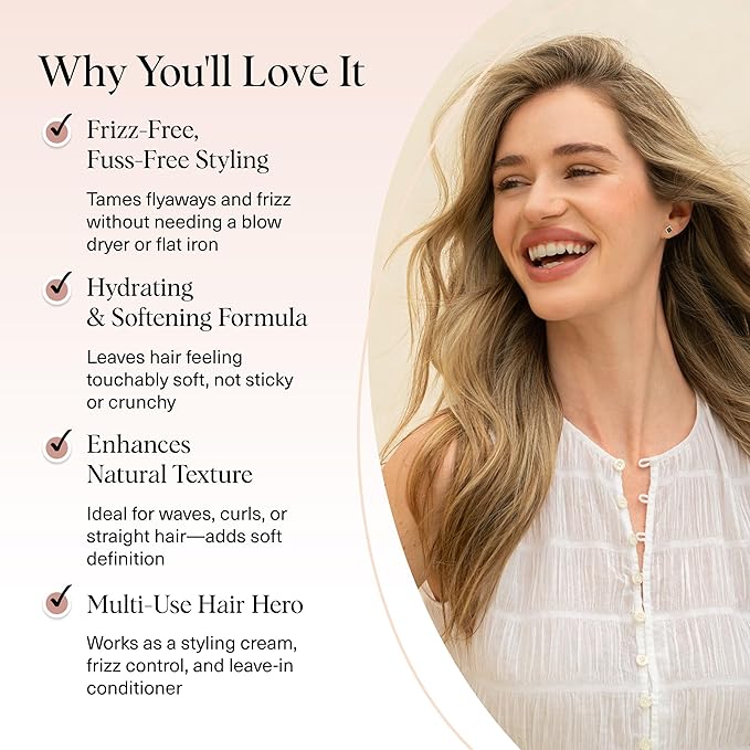 Kitsch Smoothing Air Dry Cream for Hair – Frizz Control Hair Care Product with Castor Oil & Coconut Oil – Weightless Styling Cream - Enhances Natural Texture Appearance | Ideal Gifts for Women – 5 oz