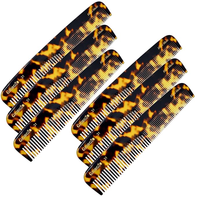 Giorgio G31 Fine Tooth Comb and Wide Tooth Hair Comb, Hair Styling Comb for Men, Grooming Hair Combs for Women, Mens Beard Care Combs for Detangling and Styling, Handmade Saw-Cut and Hand Polished