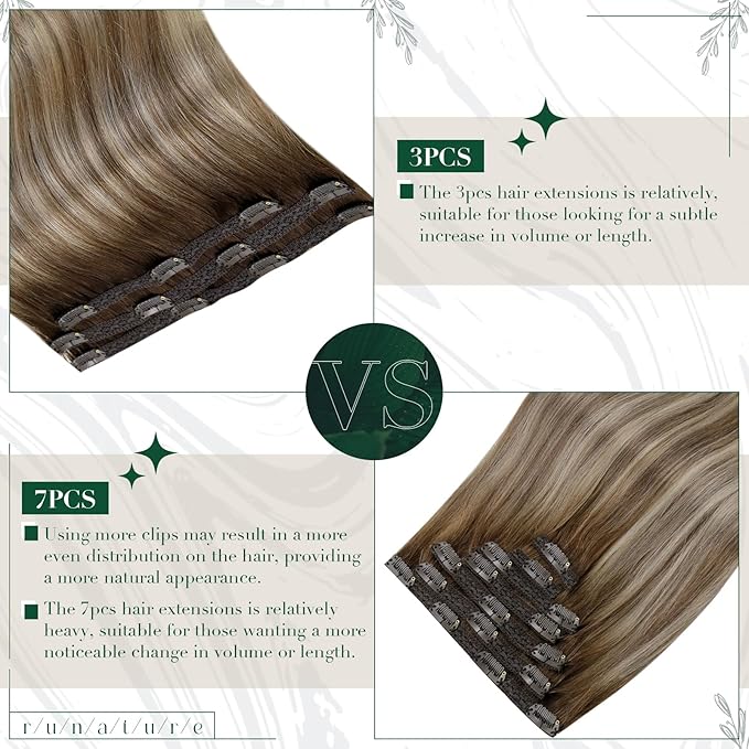 RUNATURE Clip in Hair Extensions Human Hair Balayage Clip in Human Hair Extensions for Women Soft Remy Natural Hair Straight 10 Inch 50g 3pcs #3/8/22 Walnut Brown to Blonde Balayage