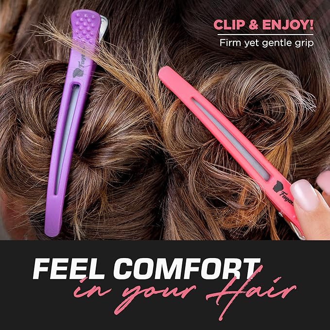 Fagaci Firm Grip Hair Clips with Silicone Band - Duckbill Sectioning and Styling Clips, Durable Alligator Clips for Women's Hair, Long Duck Billed Salon Clips