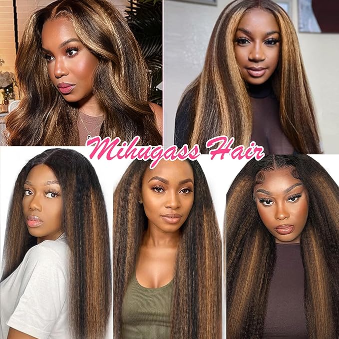 T1BP1B/30 Kinky Straight Clip in Hair Extensions Real Human Hair Colorful Omber Kinky Straight Clip ins 12 Inch Clip on Hair for Full Head, Wear and Go Kinky Clip ins