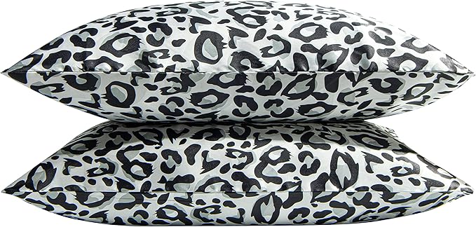 NTBAY 2 Pack Satin King Pillowcases for Hair and Skin, Luxurious and Silky Leopard Printed Pillow Cases with Envelope Closure, 20x36 Inches, Black and White