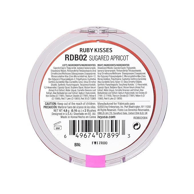 Ruby Kisses Duo Cream Blush, Smooth, Natural-Looking, Long-Lasting Face Makeup Blush for Cheeks, Lips, and Eyes, Buildable and Blendable, Infused with Green Tea, Aloe Vera Extract, and Hyaluronic Acid