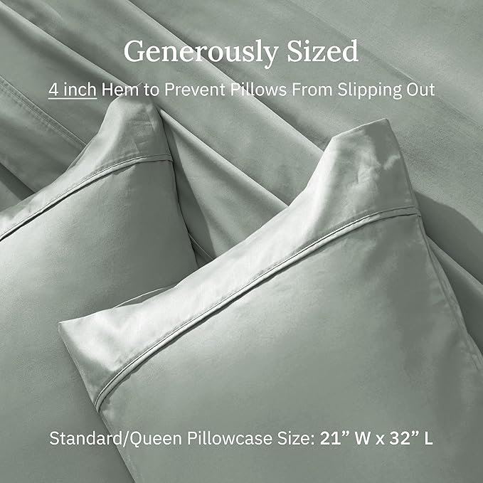 California Design Den Standard Queen Size Pillowcase Set - 400 Thread Count, 100% Cotton Sateen, Set of 2 Pillow Covers, Soft and Breathable - Sage Green