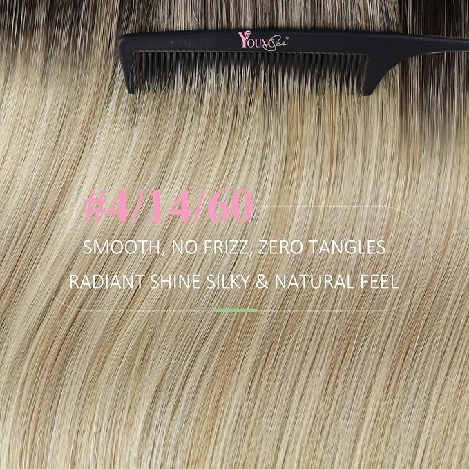 YoungSee Tape in Hair Extensions Human Hair Ombre Invisible Tape in Hair Extensions Balayage Dark Brown to Blonde Hair Extension Tape-in Human Hair 12Inch 20pcs for Short Straight Hair 30g