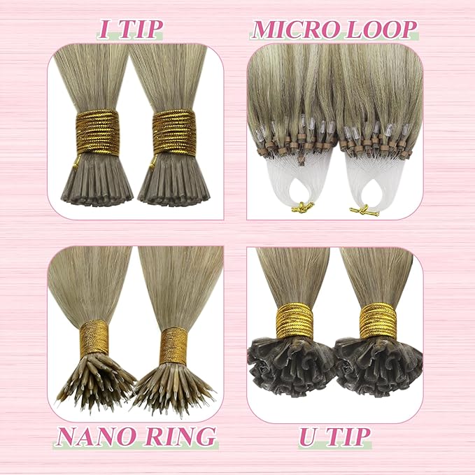 YoungSee U Tip Hair Extensions Human Hair Balayage Ash Blonde with Platinum Blonde Hair Extensions Utips Human Hair Blonde 22In 1G/S 50G