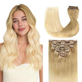 GOO GOO Clip in Hair Extensions Real Human Hair, Remy Human Hair Extensions Clip ins for Women, Natural Human Hair, 22inch 120g 7Pcs, #O7/60F