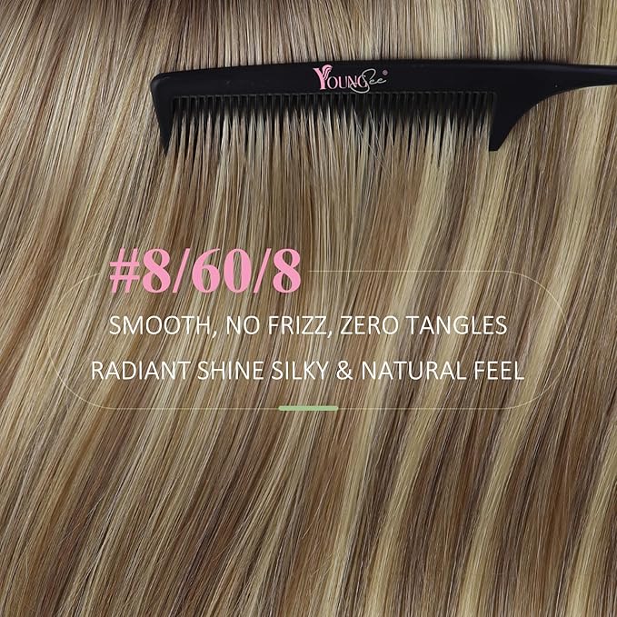 YoungSee Invisible Tape in Extensions Human Hair Brown Balayage Tape in Hair Extensions Ombre Light Brown to Blonde Tape-on Hair Extension 22Inch Natural Hair Extension for Wedding 20pcs 50g