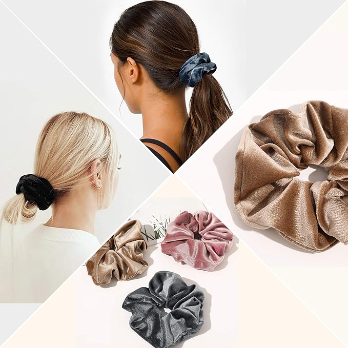 Velvet Scrunchies Hairbands Bulk Pack - Large Jumbo Giant Hair Ties for Thick Curly Hair, No Crease Soft Elastic Hair Accessories for Girls Women