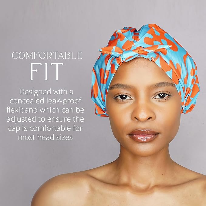 GRACE & COMPANY Luxury Shower Cap For Women - 100% Waterproof, Reusable, Washable & Breathable Shower Caps -Cora(Bag Packaging)
