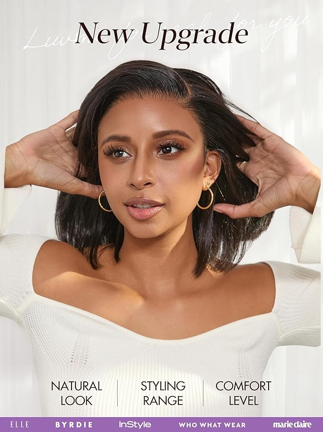 LUVME HAIR 13X4 Lace Wig NatureMAX™ PartingMax Lace 10 Inches Bob Wigs Lace Front Wigs Human Hair Pre Cut Plucked Flexi-Fit Drawstring Cap Lace Frontal Glueless 10 Inches Natural Black Color