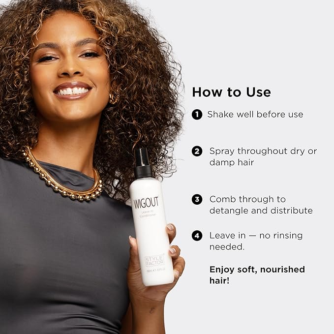 Style Factor WIGOUT Leave-In Conditioner Spray – Lightweight Hydrating & Conditioning Mist Controls Frizz, Adds Shine & Softness For Dry Damaged Hair No-Rinse Formula for All Hair Types - Pink