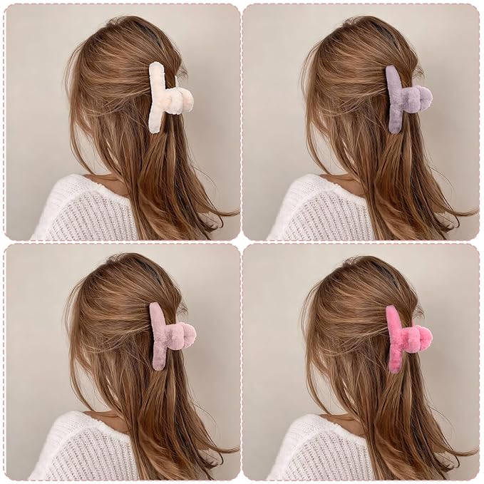 5PCS Large Claw Hair Clips for Thick Hair Big Fuzzy Hair Clips for Women Nonslip Strong Hold Hair Claw Clip (Pinks)