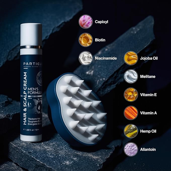 Particle Men Scalp Cream with Biotin for Helps Fight Hair Loss and Promotes Thick Full Hair (1.69 oz) Includes Scalp Massager
