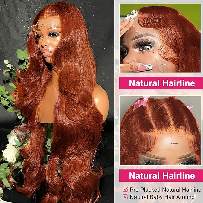 AMIRTY Ginger Lace Front Wigs Human Hair 13X4 HD Transparent Lace Frontal Wigs Pre Plucked with BabyHair Chestnut Brown #33 Human Hair Wigs For Women 28 Inch