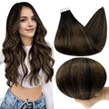 Full Shine Invisible Tape in Hair Extensions Human Hair 1B Off Black Ombre 6 Chestnut Brown Tape in Extensions 20 Inch Silky Hair Extensions 20 Pcs 50 Gram Natural Human Hair for Party