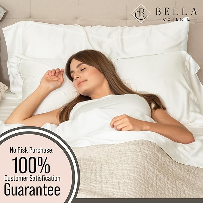Bella Coterie | Luxury Bamboo Viscose Queen Size Pillowcase Set | 100% Organically Grown | Ultra Soft | Cooling | 2 Pcs [Ivory]